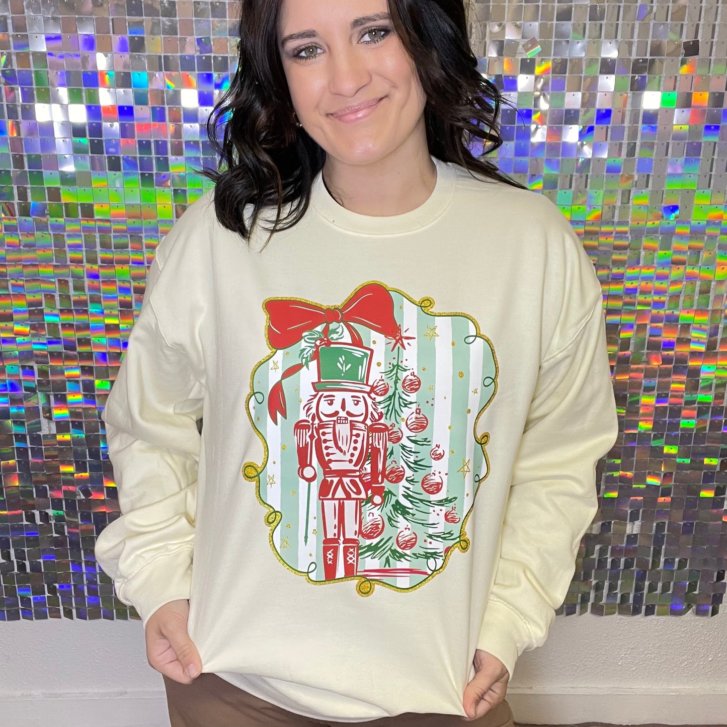 Preppy Striped Nutcracker Graphic Crewneck