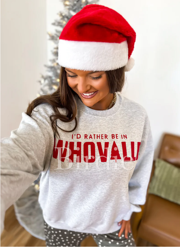 I'd Rather Be in Whoville Graphic Crewneck on Ash Gray