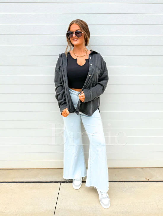 French Terry Shacket - Black - PREORDER (Jan)