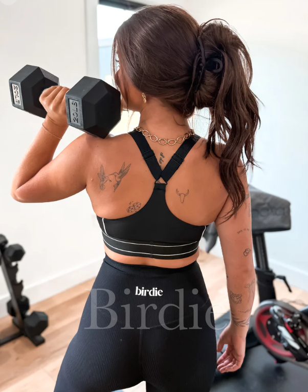 Contrast Racerback Sports Bra in Black - Preorder (MARCH)