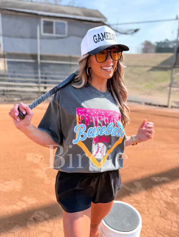 Baseball Mama Drip Graphic Tee on Pepper