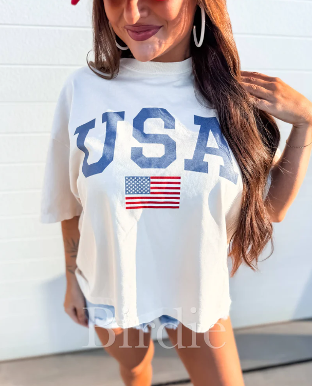 Boxy USA Graphic Tee on Ivory
