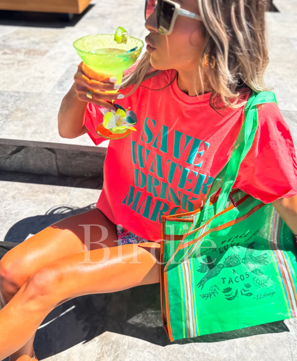 Save Water Drink Margs Vinyl Graphic on Neon Red Orange