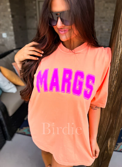MARGS - Vinyl Graphic Tee on Neon Cantaloupe - Ready to Ship!
