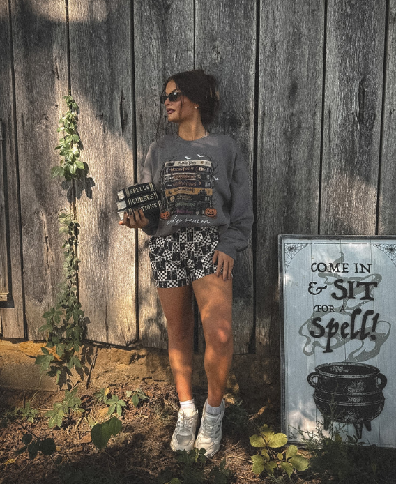 Spooky Season VHS Graphic Crewneck Sweatshirt on Charcoal