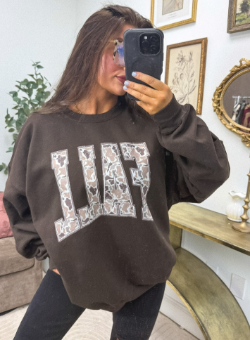 FALL DUCK CAMO Graphic Crewneck Sweatshirt - Dark Cholocate- Made to Order