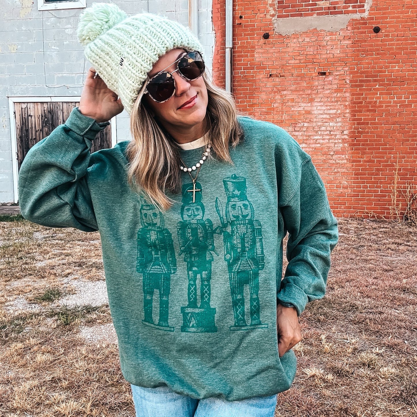 Monochrome Green Glitter Nutcracker Sweatshirt