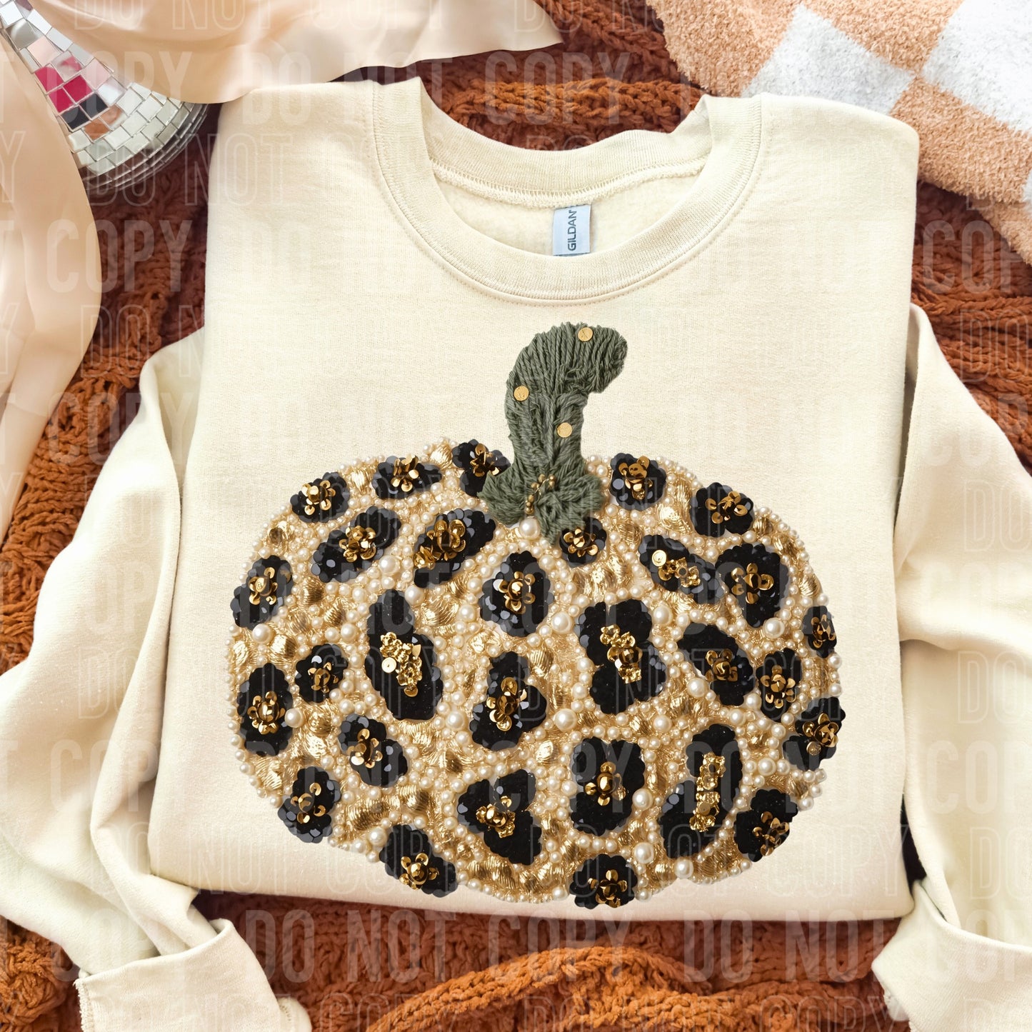 Leopard Pumpkin - FAUX DTF Print - Graphic Sweatshirt