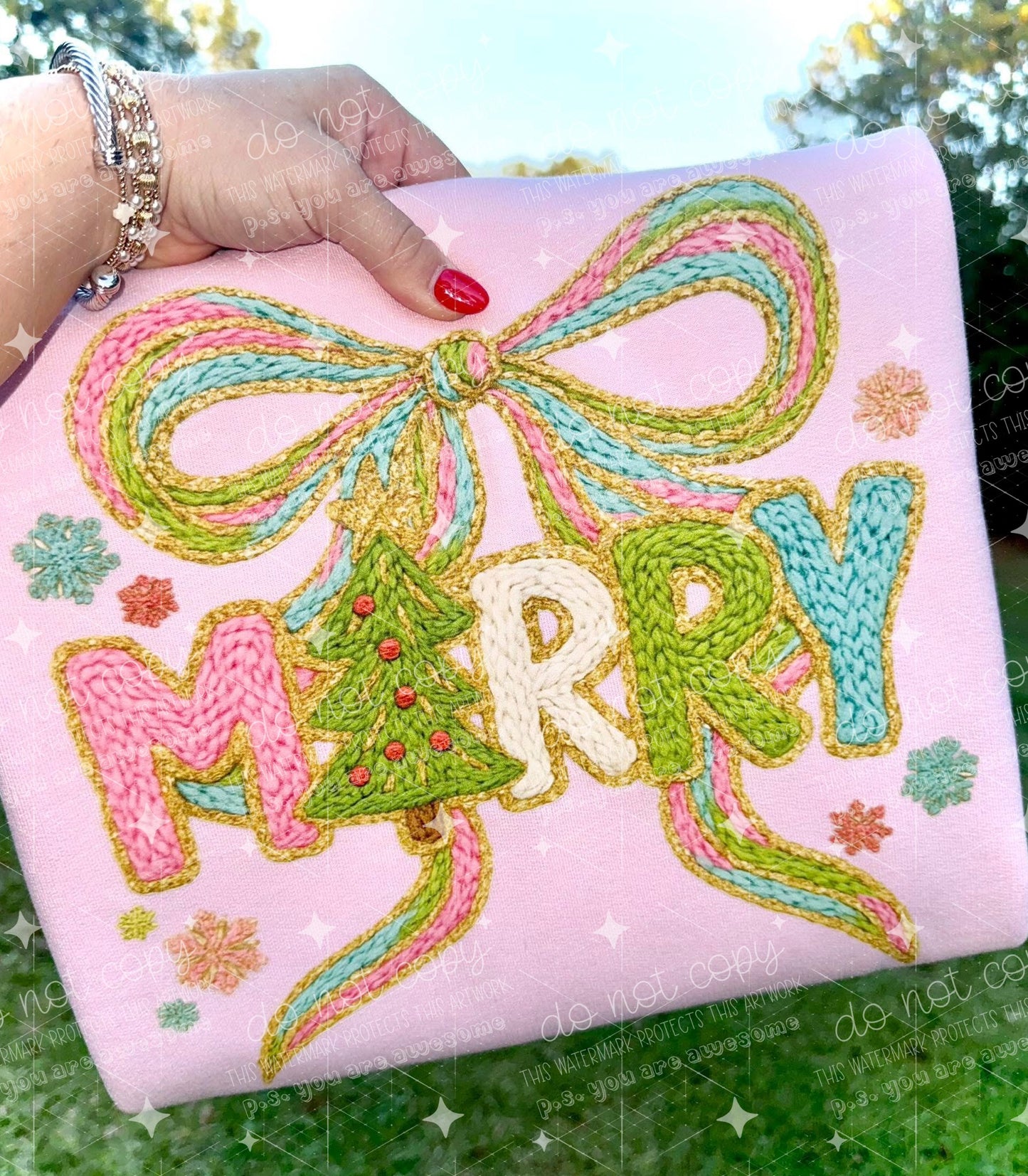 YARN MERRY - Faux DTF Printed Graphic Sweatshirt