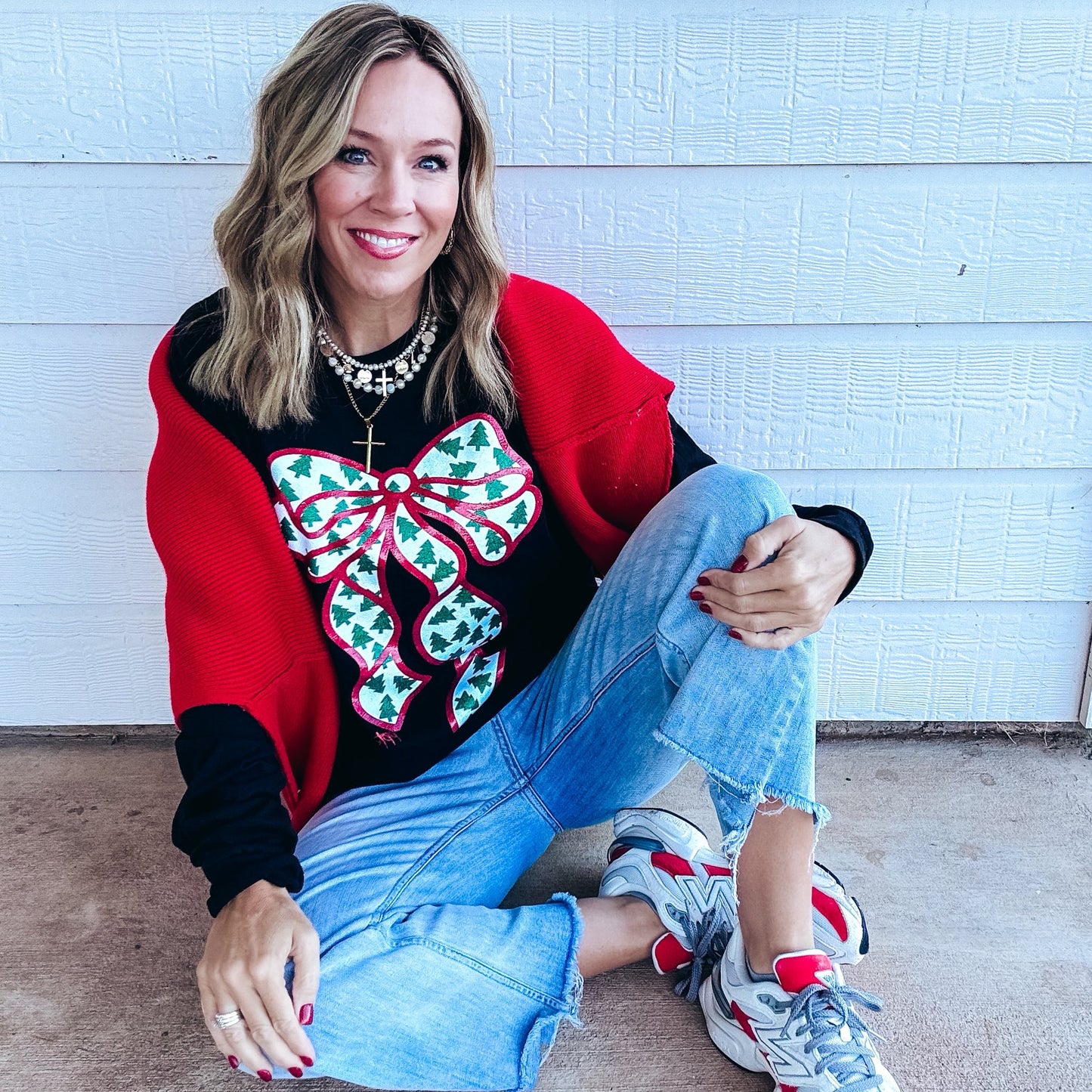 Glitter Bow with Tiny Trees - Short and Long Sleeve Option