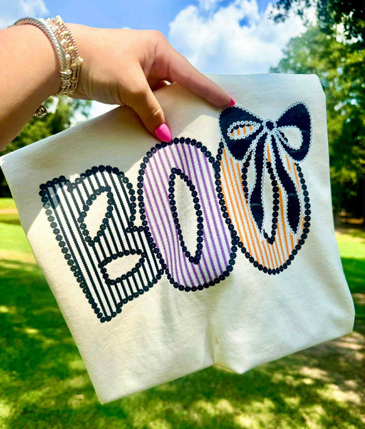 Preppy Seersucker BOO Bow Tee