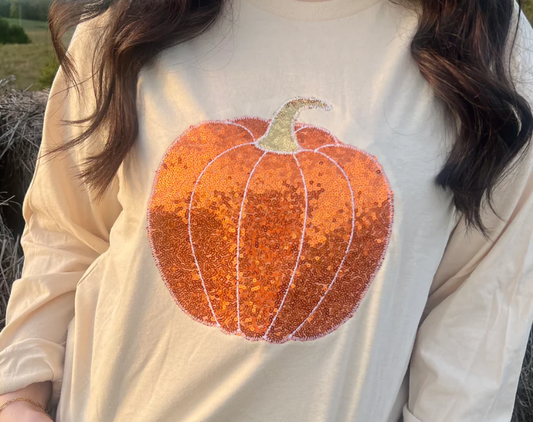 Orange Sequin Pumpkin - TShirt or Sweatshirt