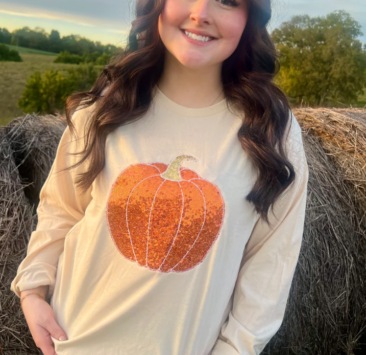 Orange Sequin Pumpkin - TShirt or Sweatshirt