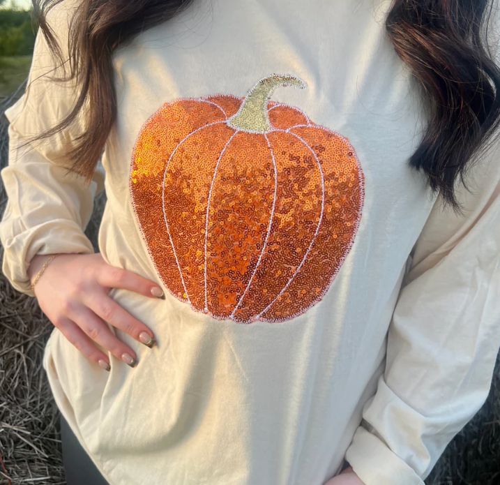 Orange Sequin Pumpkin - TShirt or Sweatshirt