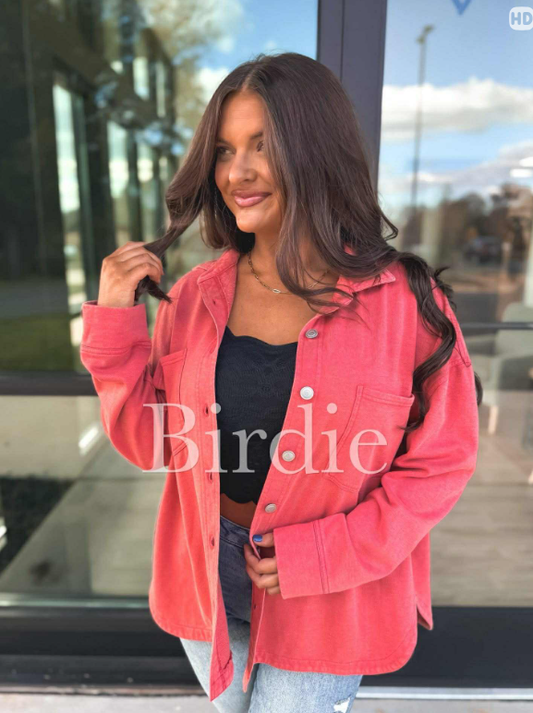 French Terry Shacket - Coral Red - PREORDER (Jan)