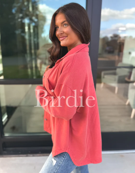 French Terry Shacket - Coral Red - PREORDER (Jan)