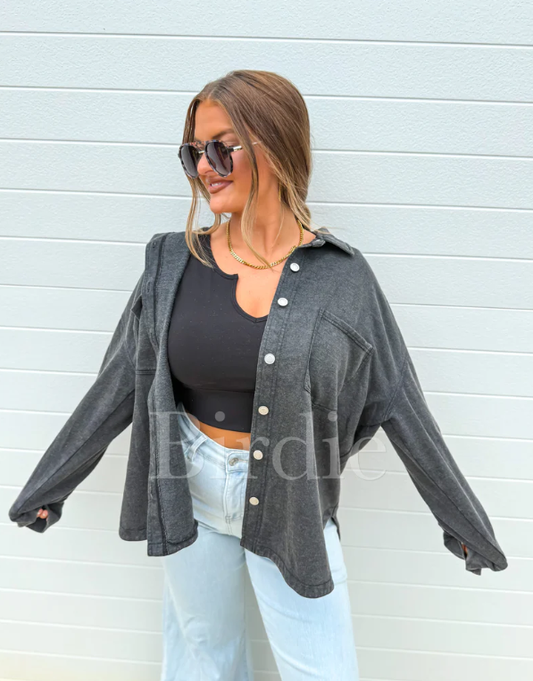 French Terry Shacket - Black - PREORDER (Jan)