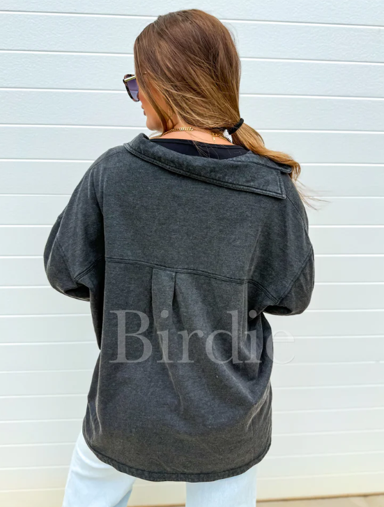 French Terry Shacket - Black - PREORDER (Jan)