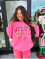 Pink Merry Checkered Graphic Crewneck on Neon Pink