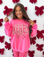 Pink Merry Checkered Graphic Crewneck on Neon Pink