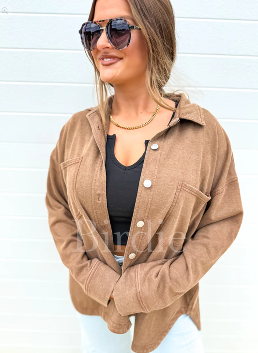 French Terry Shacket - Tan - PREORDER (Jan)