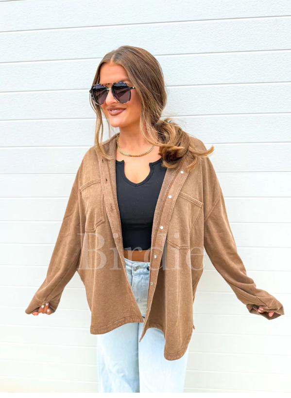 French Terry Shacket - Tan - PREORDER (Jan)