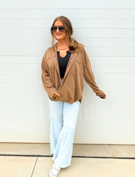 French Terry Shacket - Tan - PREORDER (Jan)