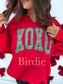 XOXO Bottomland Camo Split Neck Graphic Crewneck on Red - RTS