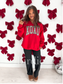 XOXO Bottomland Camo Split Neck Graphic Crewneck on Red - RTS
