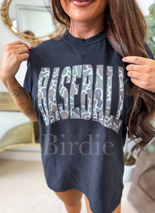 Duck Camo Baseball Graphic Tee on Black