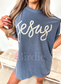 Faux Jesus Pearls Graphic Tee on Denim