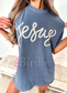 Faux Jesus Pearls Graphic Tee on Denim