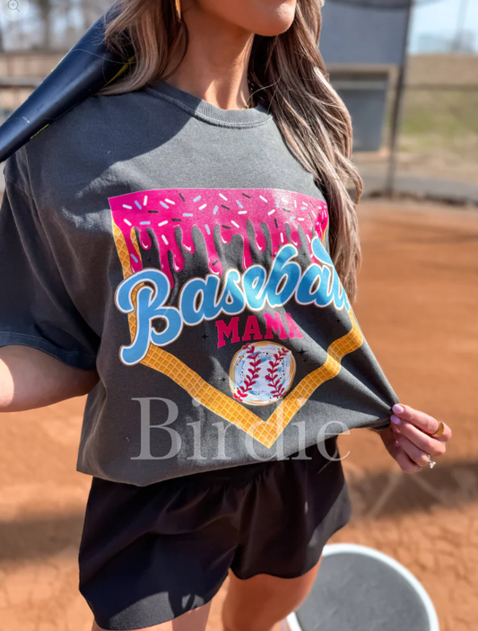 Baseball Mama Drip Graphic Tee on Pepper