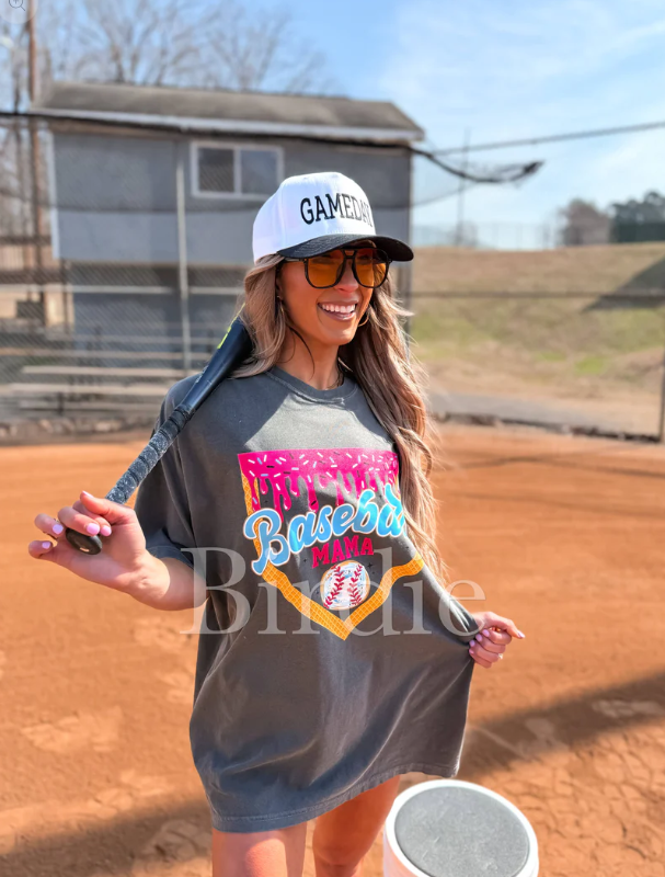 Baseball Mama Drip Graphic Tee on Pepper