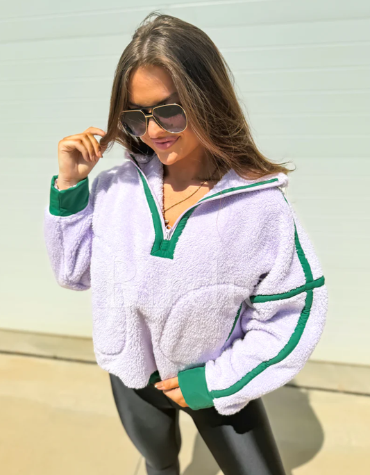 Boxy Bliss Half-Zip in Lilac & Green - Preorder- May