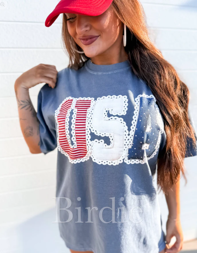 USA Lace - Graphic Tee on Denim
