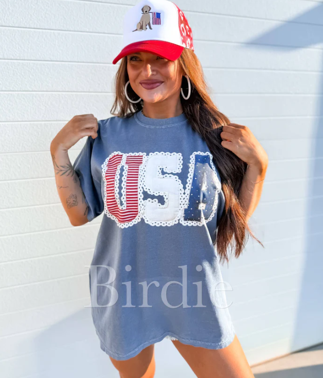 USA Lace - Graphic Tee on Denim