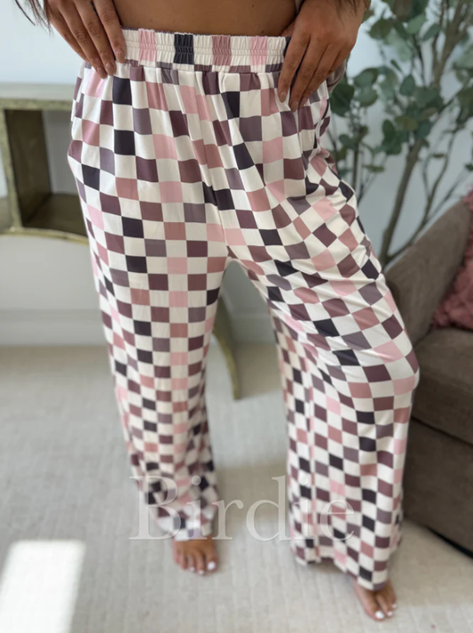 Flowy Wide-Leg Pants in Mulled Berry Checkered - Preorder - May