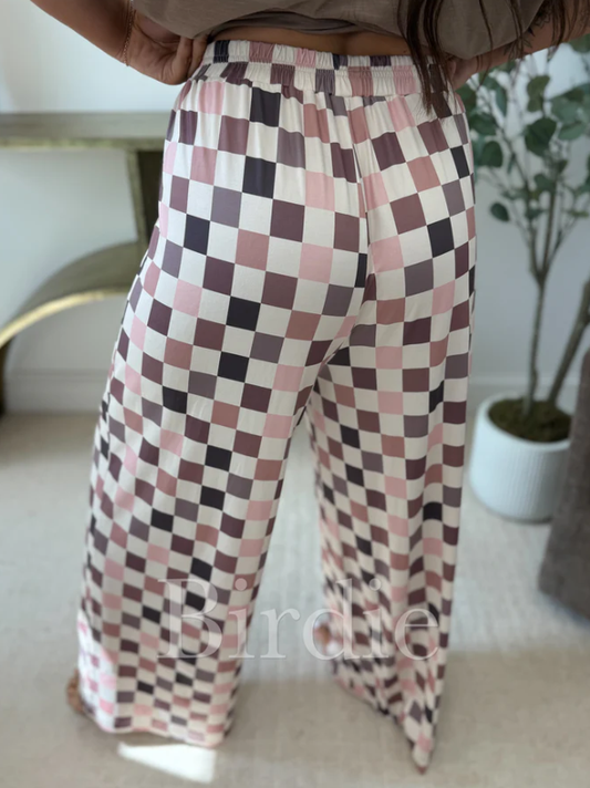 Flowy Wide-Leg Pants in Mulled Berry Checkered - Preorder - May