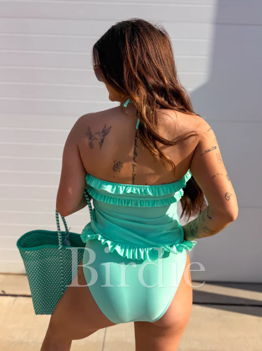 Ruffle Me Darling Tankini Swimsuit in Mint Julep (sold as set) - Preorder - May