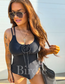 Cool Girl Classic Tankini Swimsuit in Black Obsidian Waves - Preorder - May