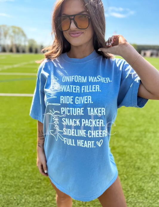 Sports Mom Graphic Tee on Washed Denim