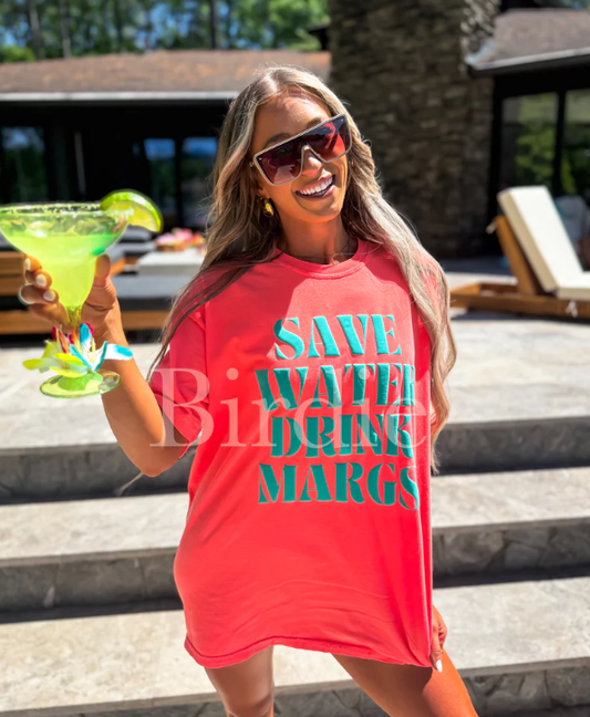 Save Water Drink Margs Vinyl Graphic on Neon Red Orange