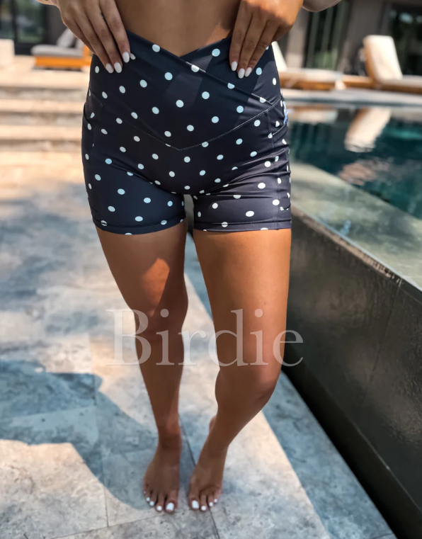 Black / White Dot - Foldover Biker Shorties - May