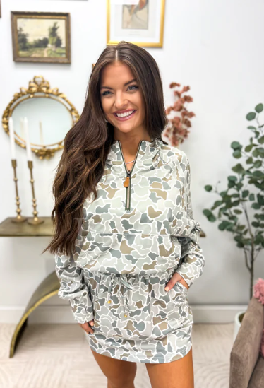 Summer Quarter Zip Pullover in Sage Green Duck Camo - Preorder - August