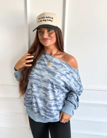 Off Shoulder Slouchy Pullover in Arctic Drift - Preorder - September