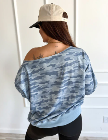 Off Shoulder Slouchy Pullover in Arctic Drift - Preorder - September