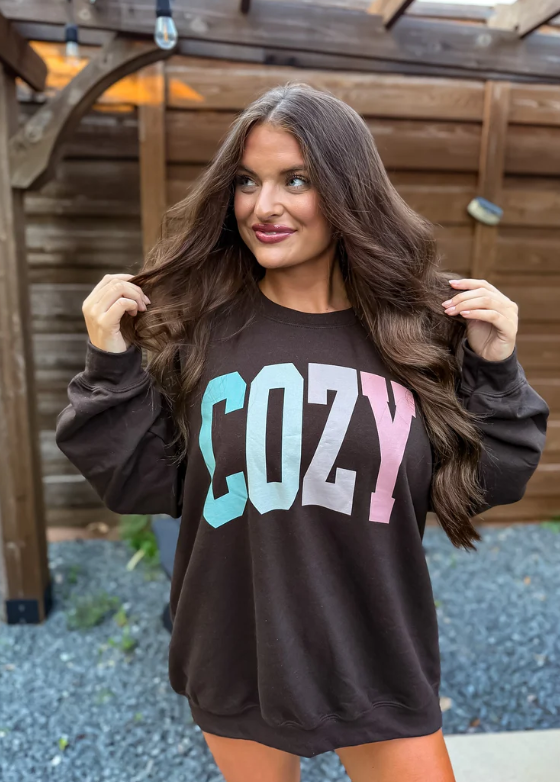Cozy Graphic Crewneck Sweatshirt - Dark Chocolate - Made to Order