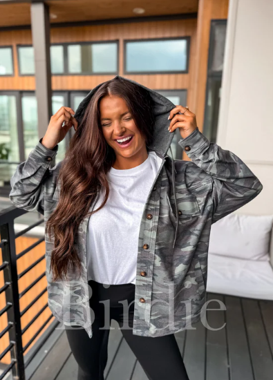Hooded Shacket in Army Camo -Preorder - July