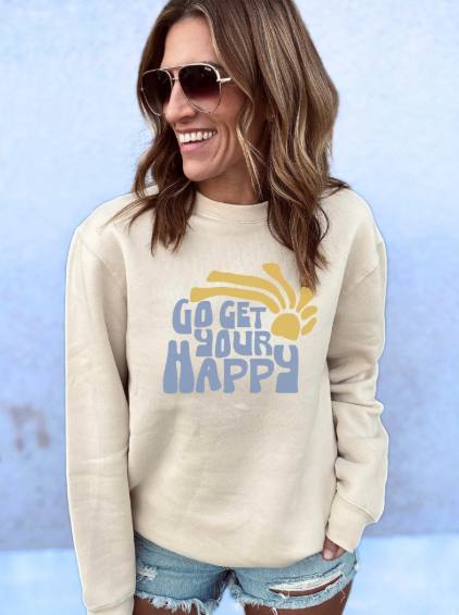 Go get your Happy Retro Sun Fleece Sweatshirt  - Made to Order